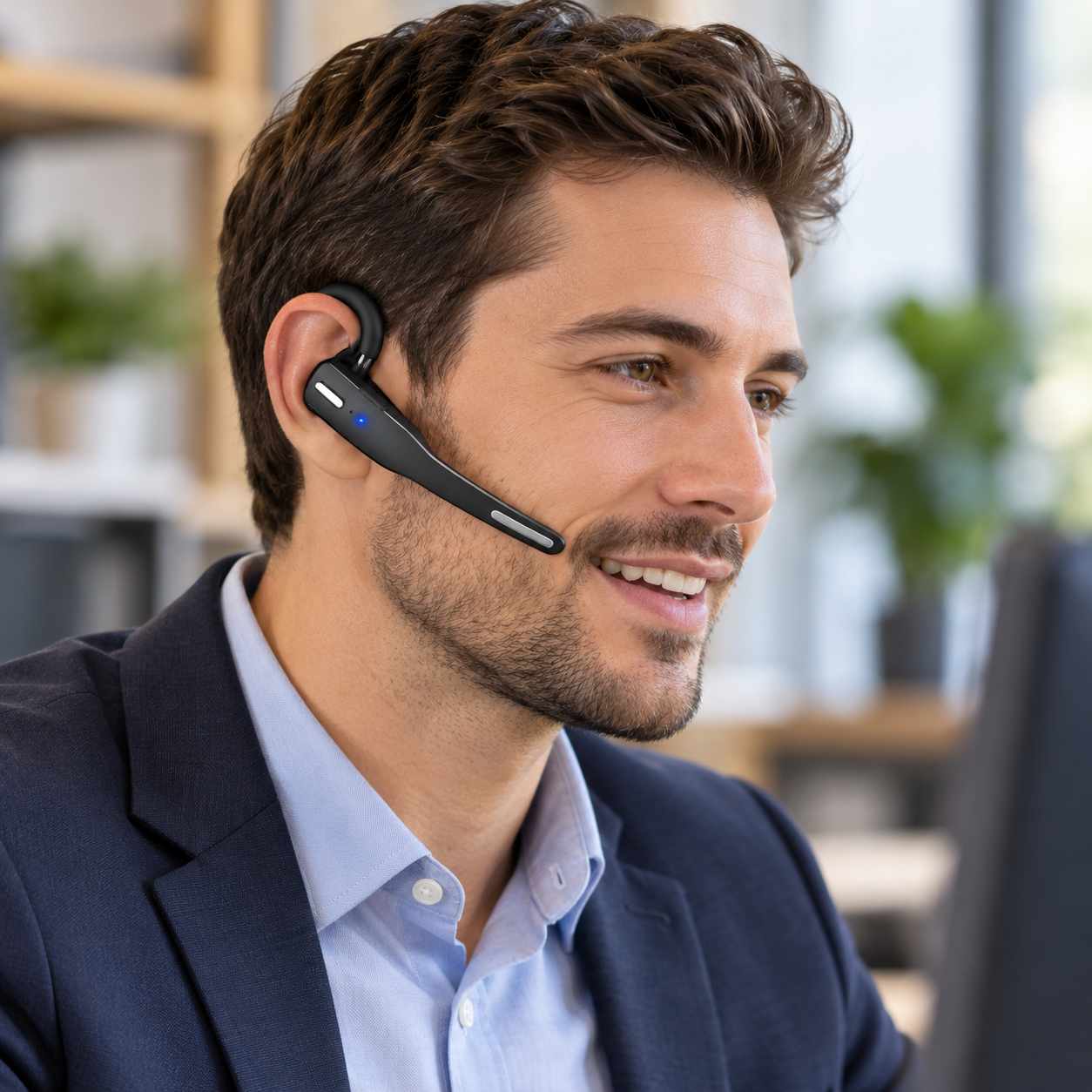 Bluetooth Headset Wireless Earpiece Noise Cancelling Microphone