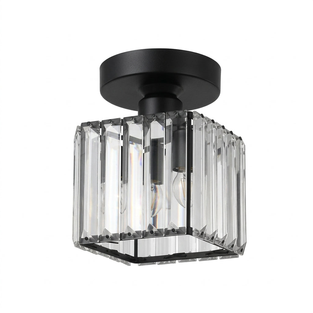 Ceiling Light Glass Shade Modern Clear Striped Flush Mount Lamp