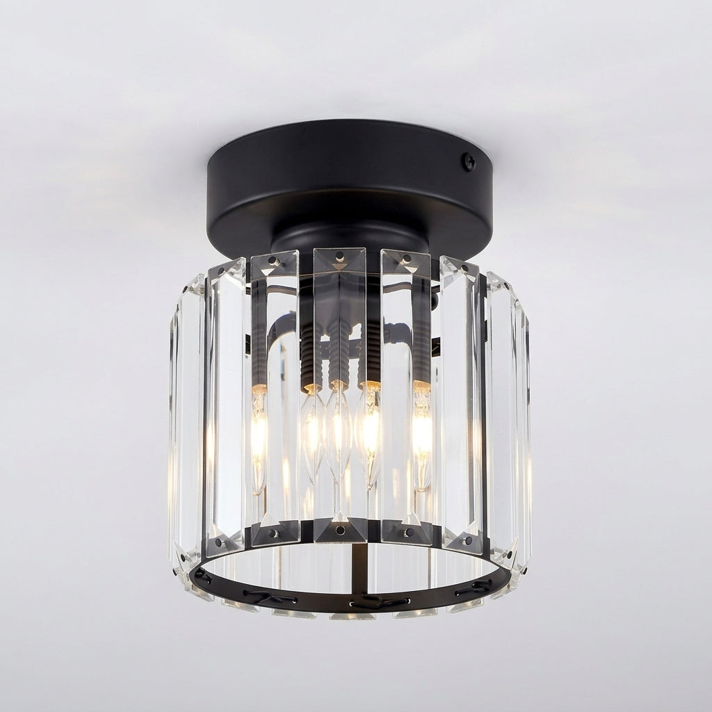 Ceiling Light Glass Shade Modern Clear Striped Flush Mount Lamp