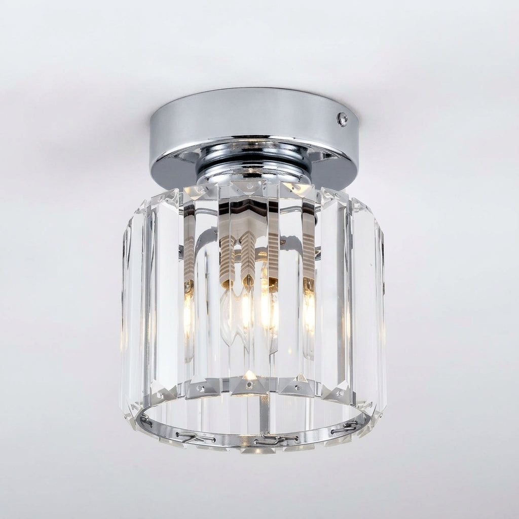 Ceiling Light Glass Shade Modern Clear Striped Flush Mount Lamp