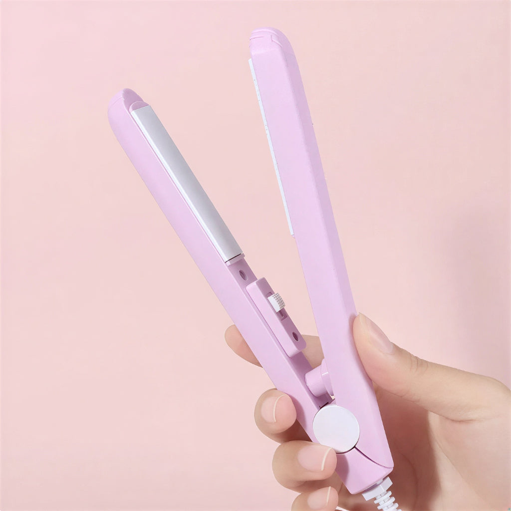 Mini Hair Straightener and Curling Iron 2-In-1 Cera-Mic Ceramic Tool