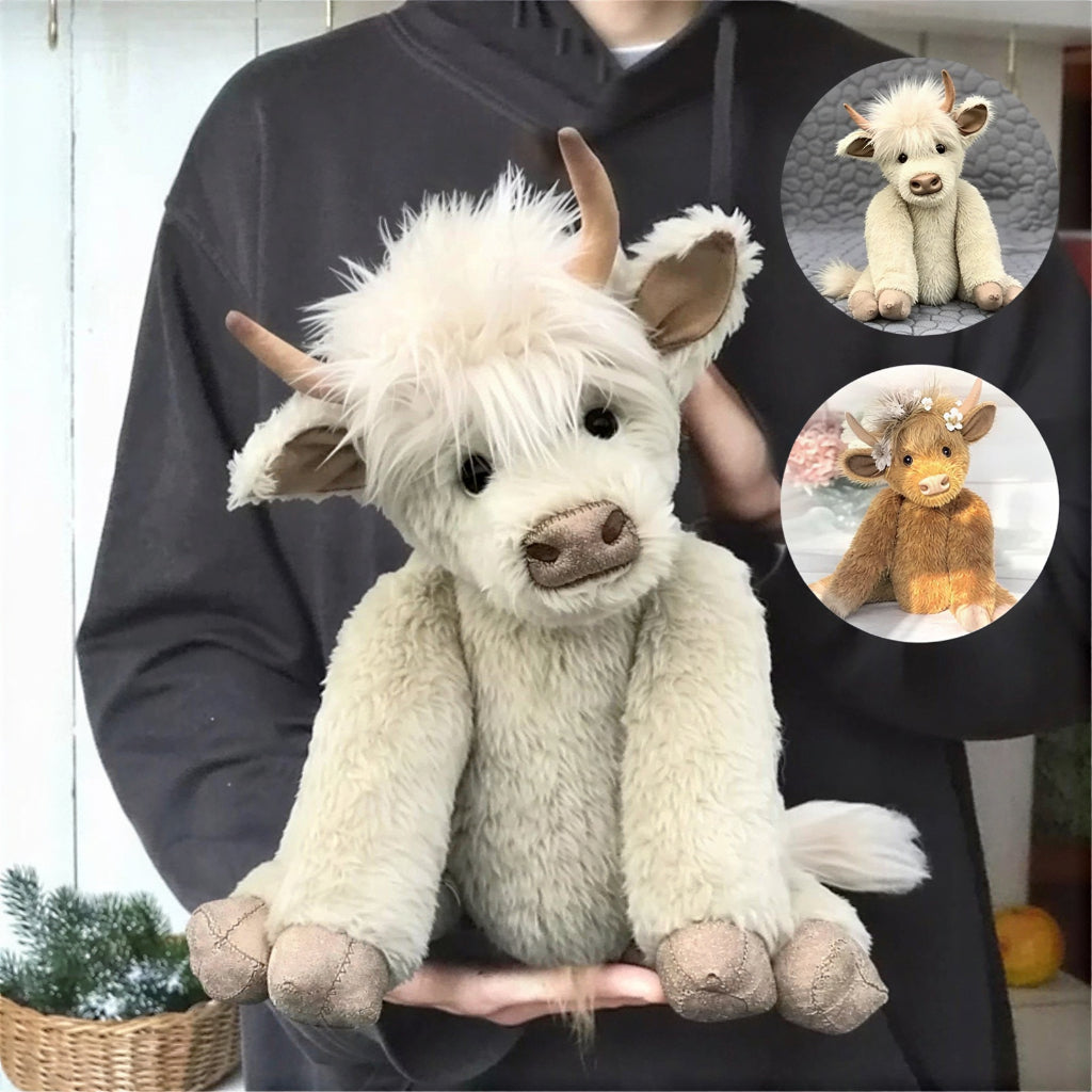 Highland Cow Plush Toy Flowers Soft Stuffed Animal Decor