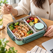 Bento Lunch Box Stainless Steel Two Compartments Side Latches