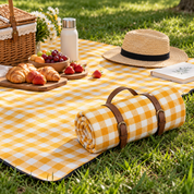 Picnic Blanket Foldable Outdoor Plaid Carry Straps Padded Layer