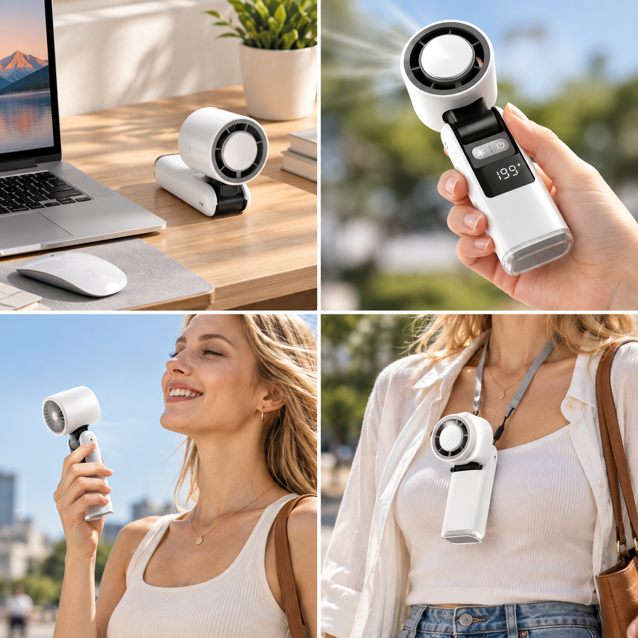 Hand Held Fan USB-C Rechargeable Digital Display Circular Head