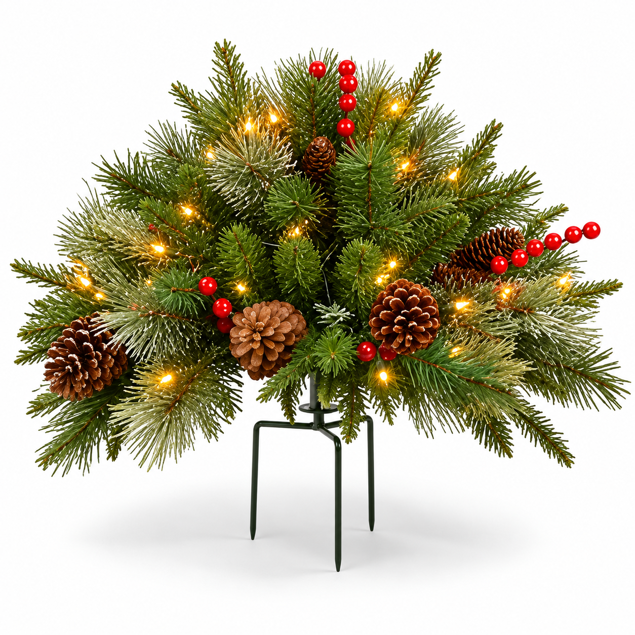 Pre-Lit Artificial Christmas Tree Urn Filler Pinecones Lights