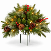 Pre-Lit Artificial Christmas Tree Urn Filler Pinecones Lights