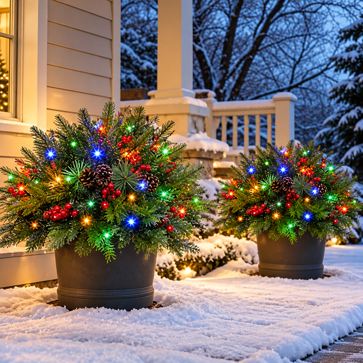Pre-Lit Artificial Christmas Tree Urn Filler Pinecones Lights