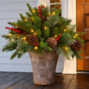 Pre-Lit Artificial Christmas Tree Urn Filler Pinecones Lights