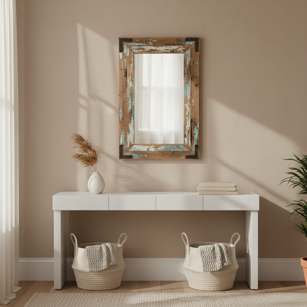 Distressed Wood Frame Mirror