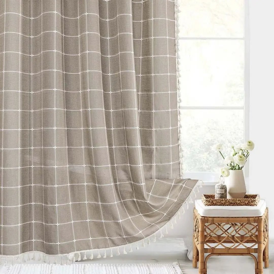 Bohemian Linen Shower Curtain Tassels and Design - Image 1