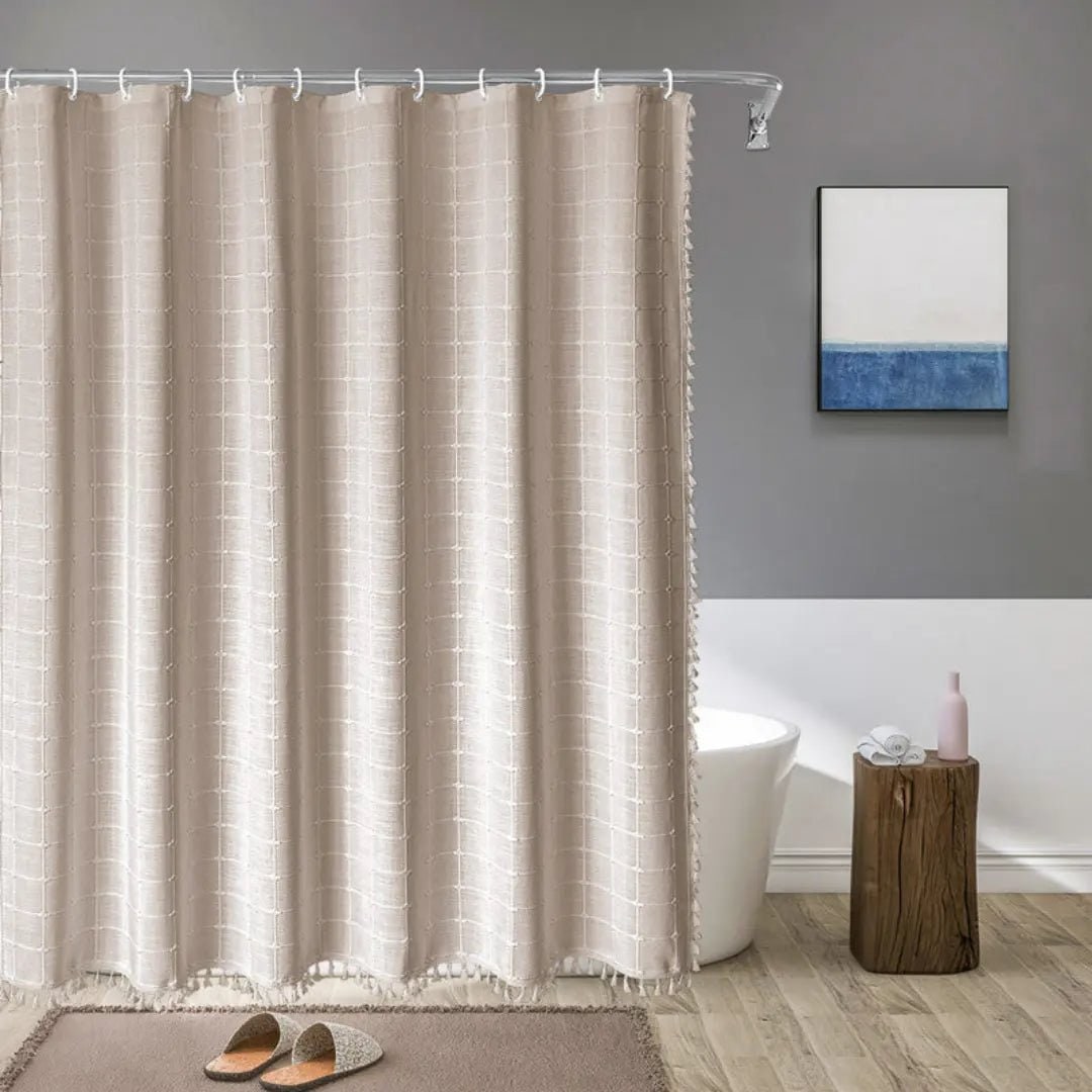 Bohemian Linen Shower Curtain Tassels and Design - Image 2