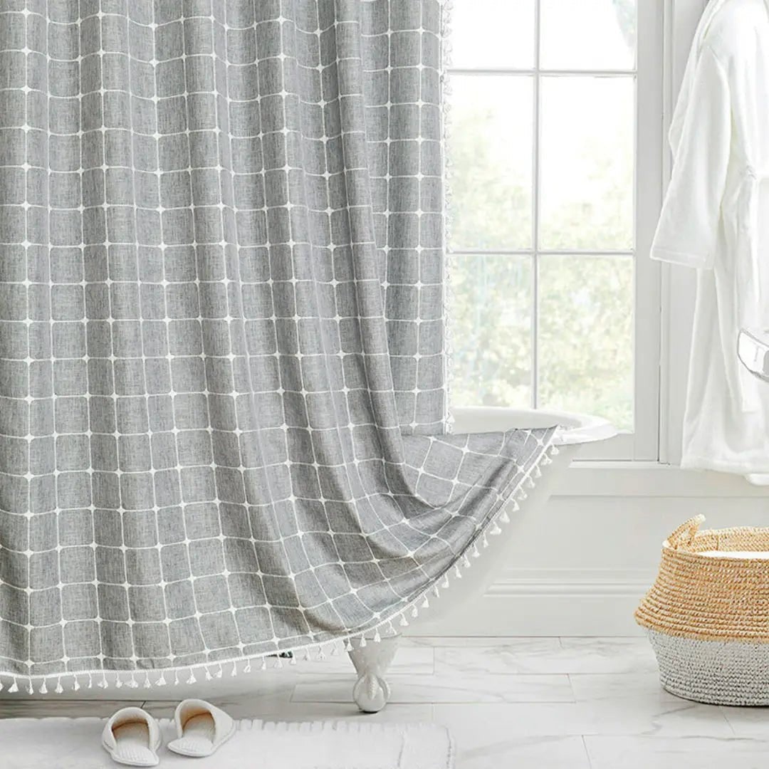 Bohemian Linen Shower Curtain Tassels and Design - Image 3