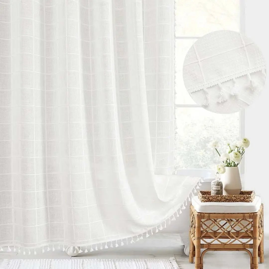 Bohemian Linen Shower Curtain Tassels and Design - Image 5