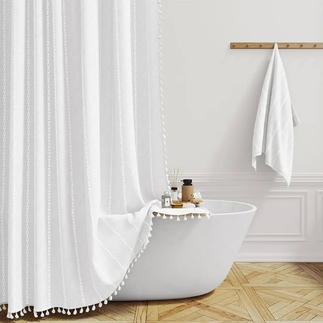 Bohemian Linen Shower Curtain Tassels and Design - Image 7