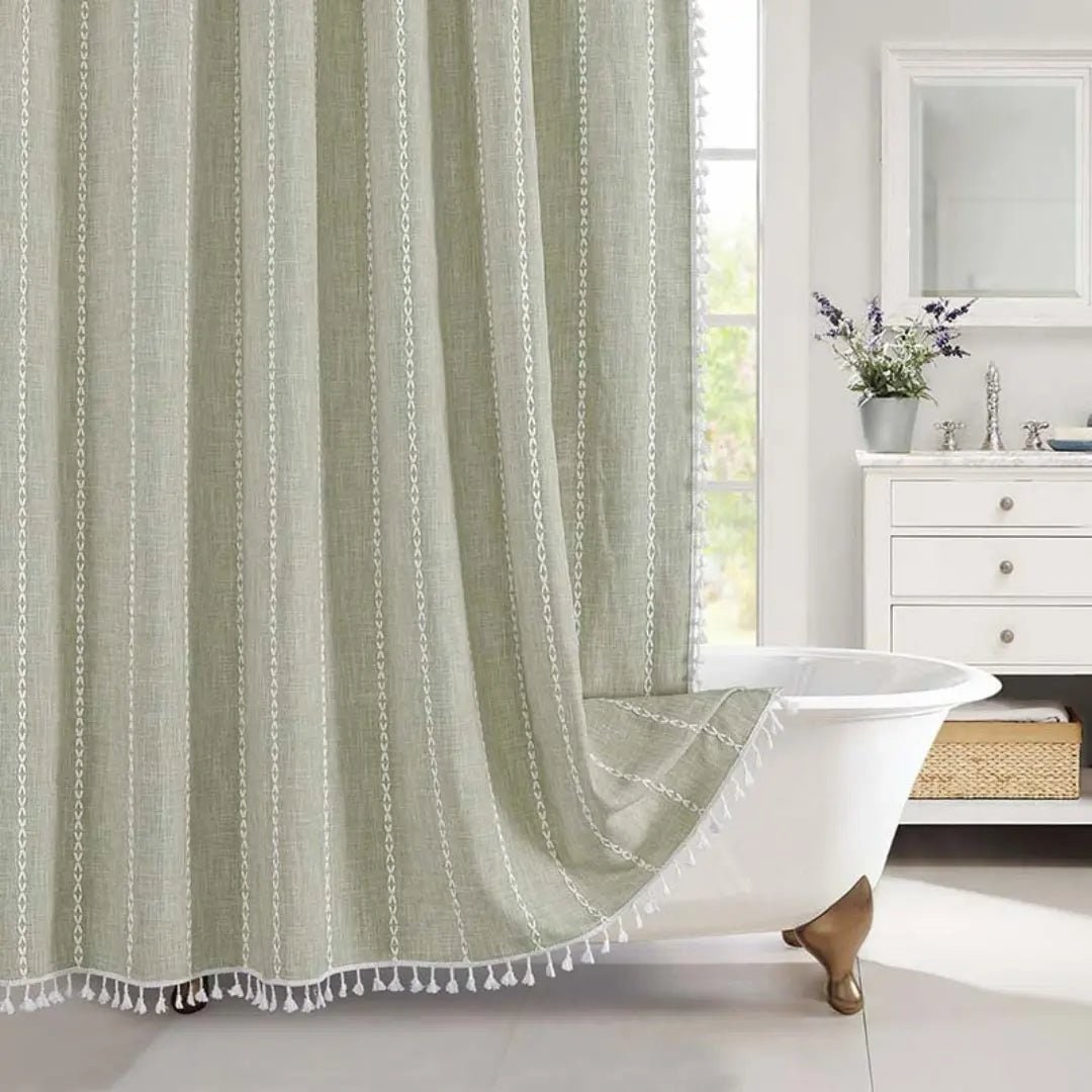 Bohemian Linen Shower Curtain Tassels and Design - Image 8