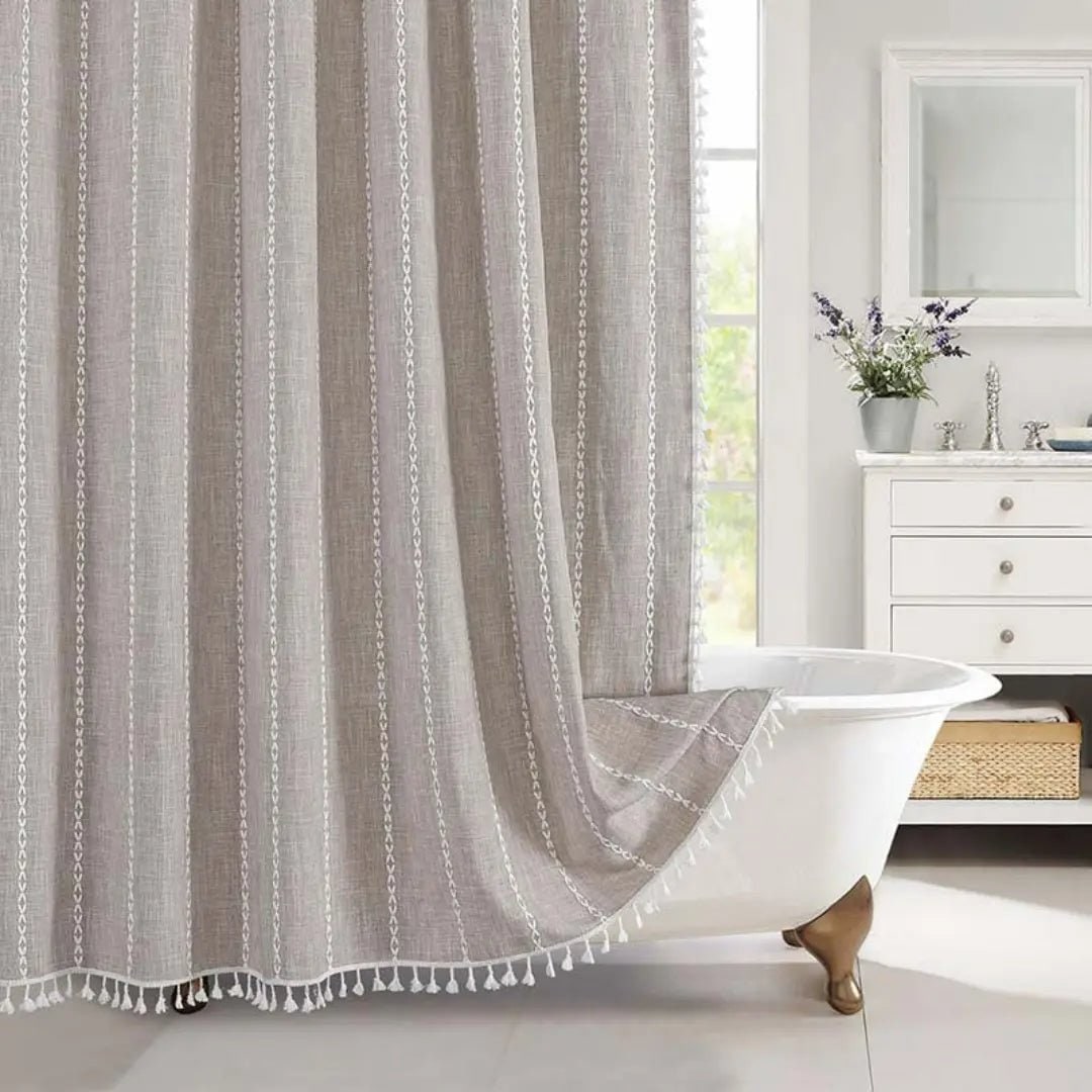 Bohemian Linen Shower Curtain Tassels and Design - Image 9