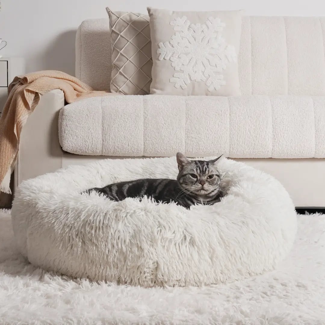 Cat Bed Soft Plush Round Pet Bed Comfort and Calm - Image 4