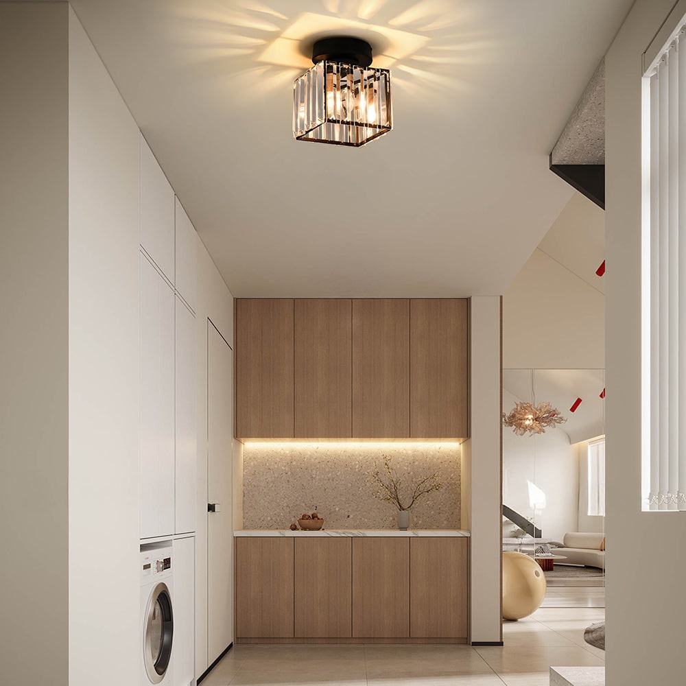 Ceiling Light Clear Glass Modern Striped Shade Flush Mount - Image 8