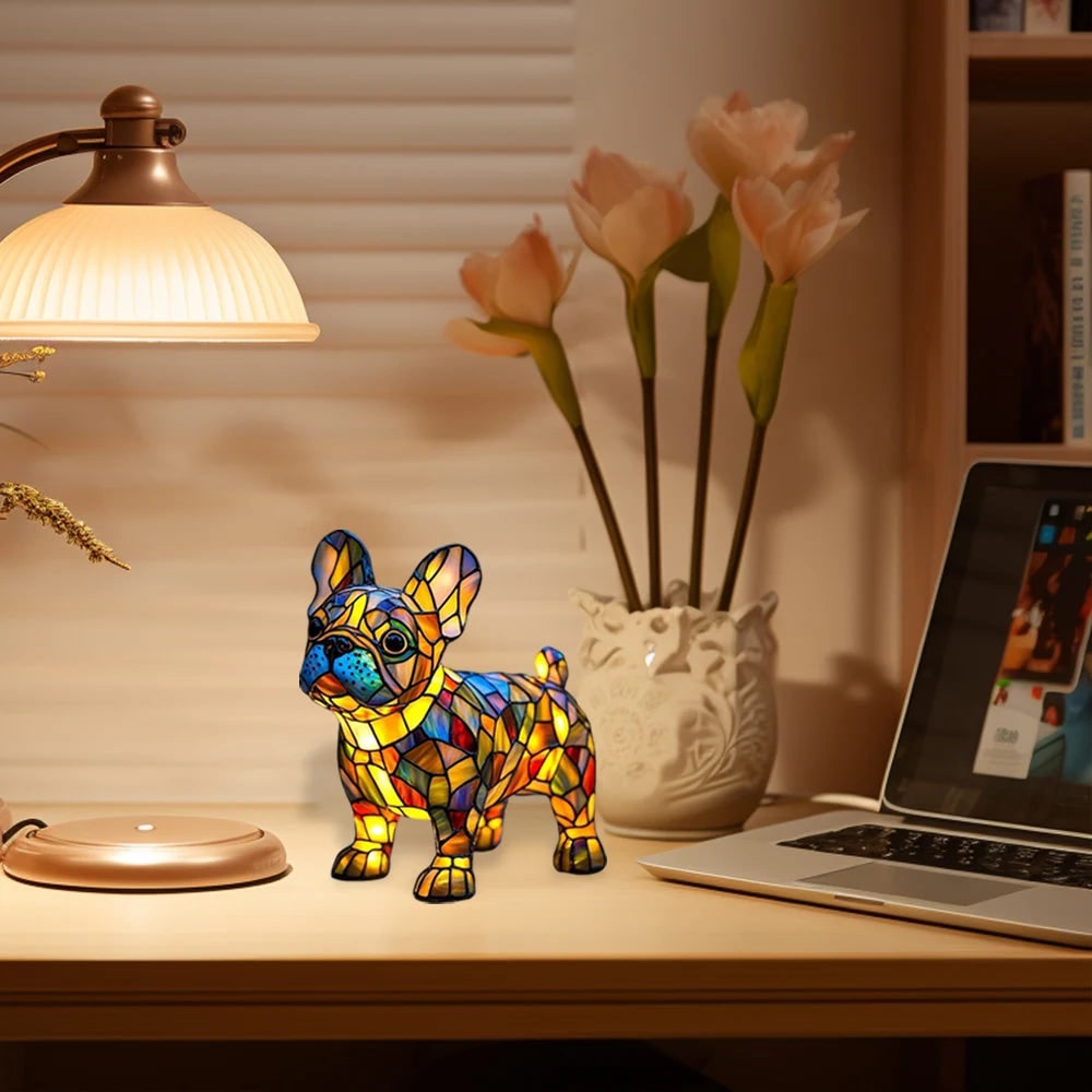 Colorful Dog Table Lamp Stained Glass Night Light - Image 4