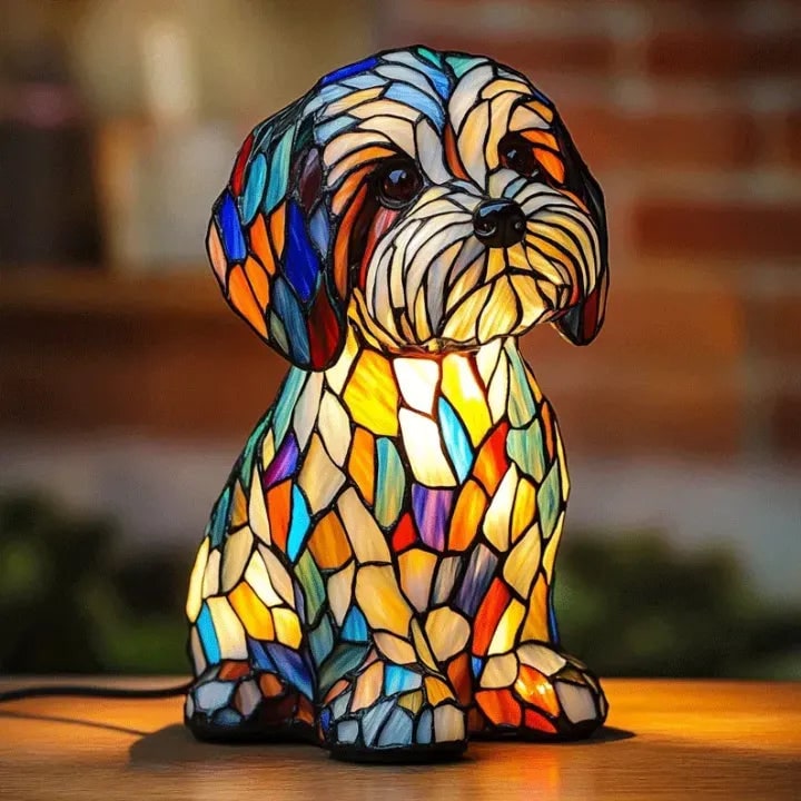 Colorful Dog Table Lamp Stained Glass Night Light - Image 6