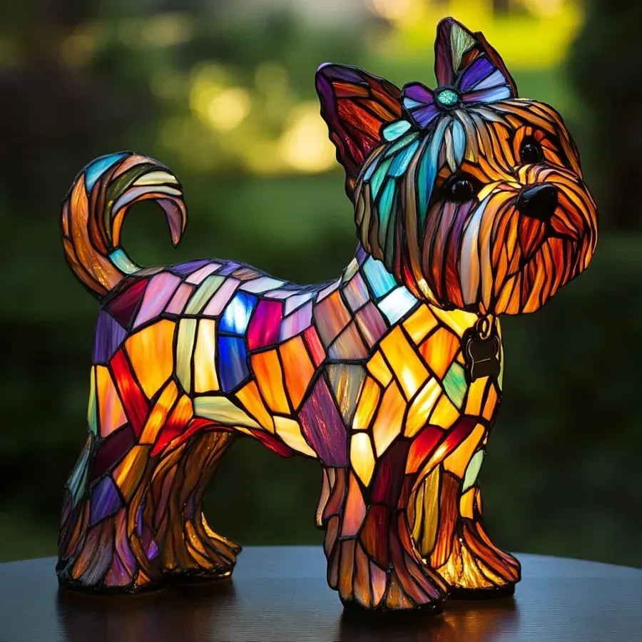 Colorful Dog Table Lamp Stained Glass Night Light - Image 9