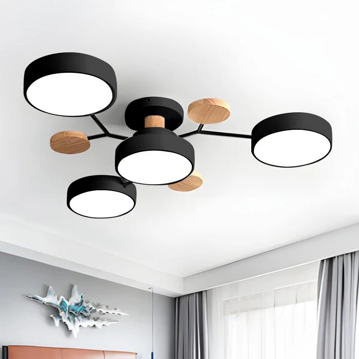Contemporary Ceiling Round Iron LED and Wood Accents - Image 1