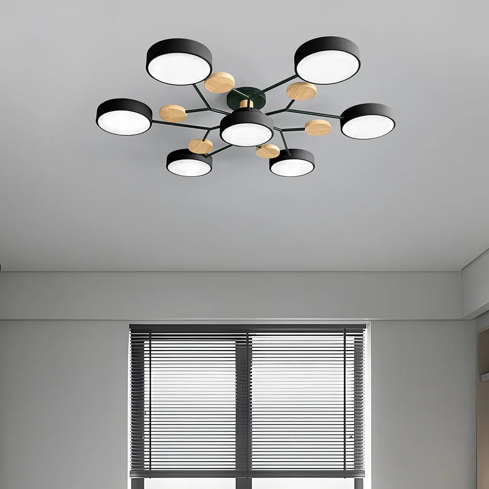 Contemporary Ceiling Round Iron LED and Wood Accents - Image 14