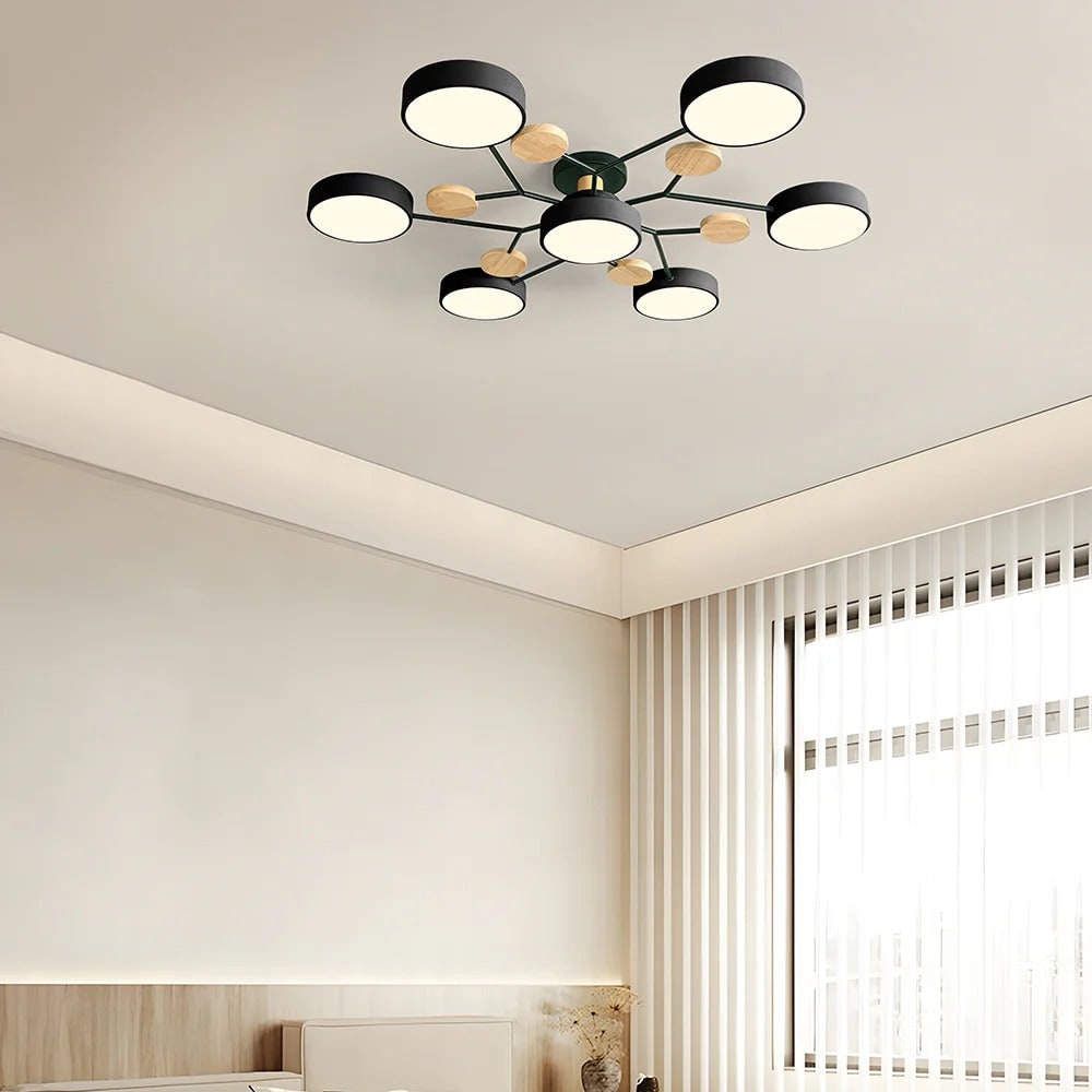 Contemporary Ceiling Round Iron LED and Wood Accents - Image 15