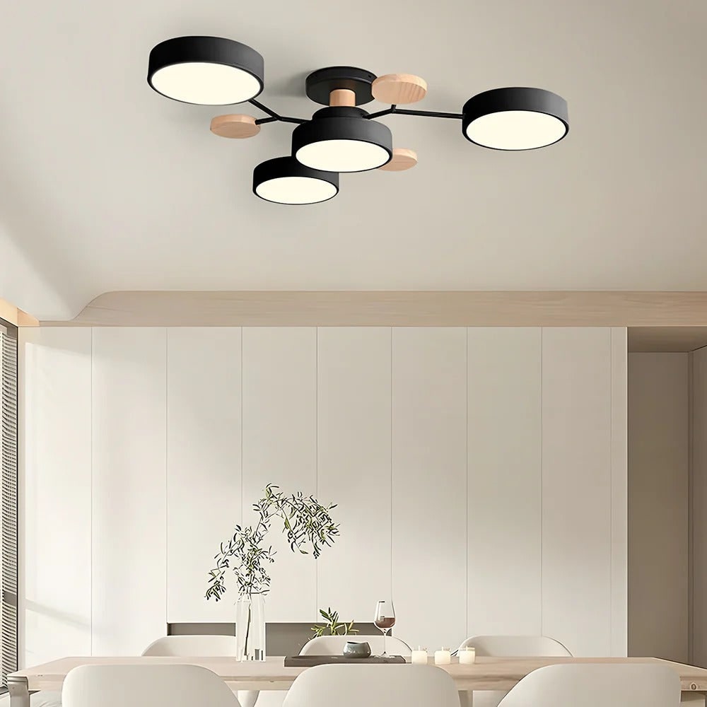 Contemporary Ceiling Round Iron LED and Wood Accents - Image 2