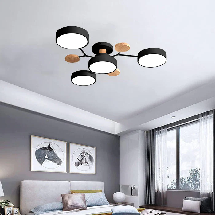 Contemporary Ceiling Round Iron LED and Wood Accents - Image 3