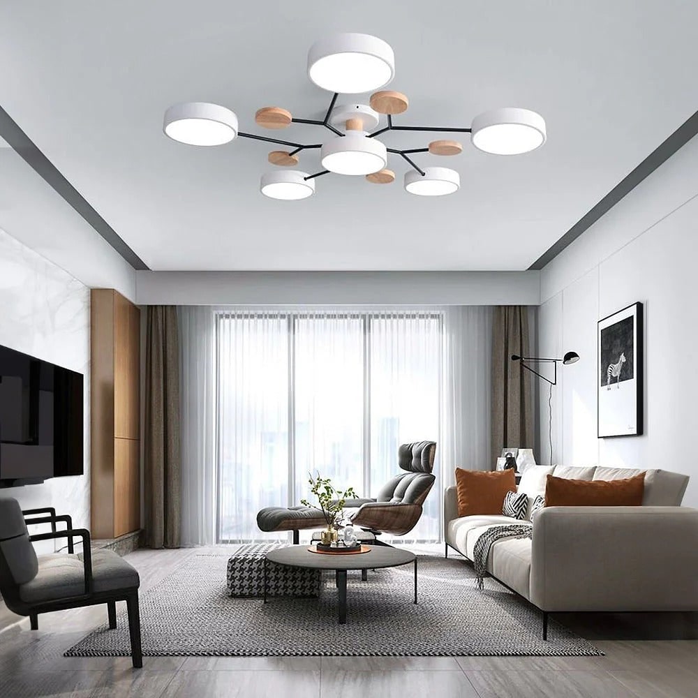 Contemporary Ceiling Round Iron LED and Wood Accents - Image 39