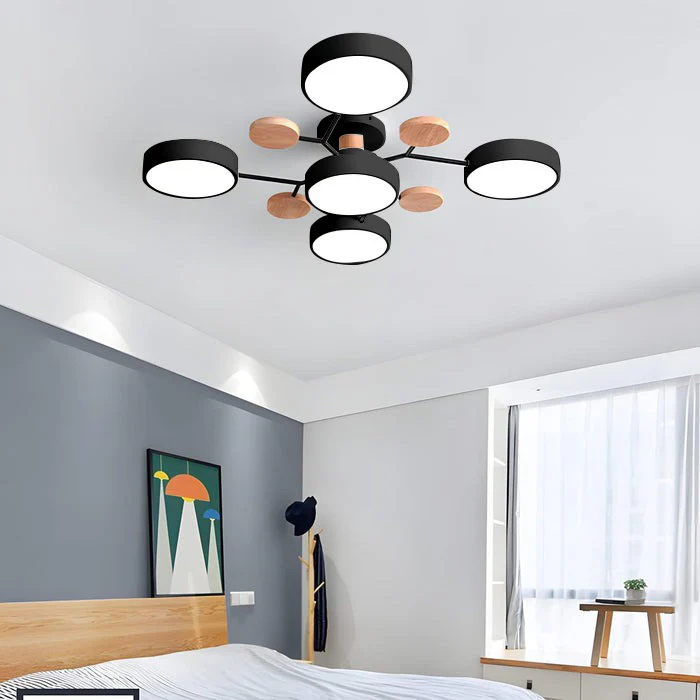 Contemporary Ceiling Round Iron LED and Wood Accents - Image 6