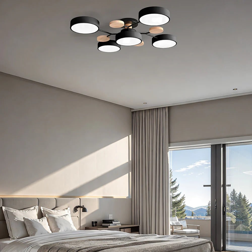 Contemporary Ceiling Round Iron LED and Wood Accents - Image 7
