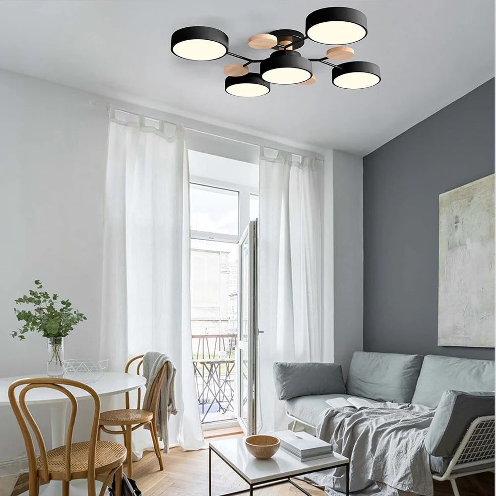 Contemporary Ceiling Round Iron LED and Wood Accents - Image 8
