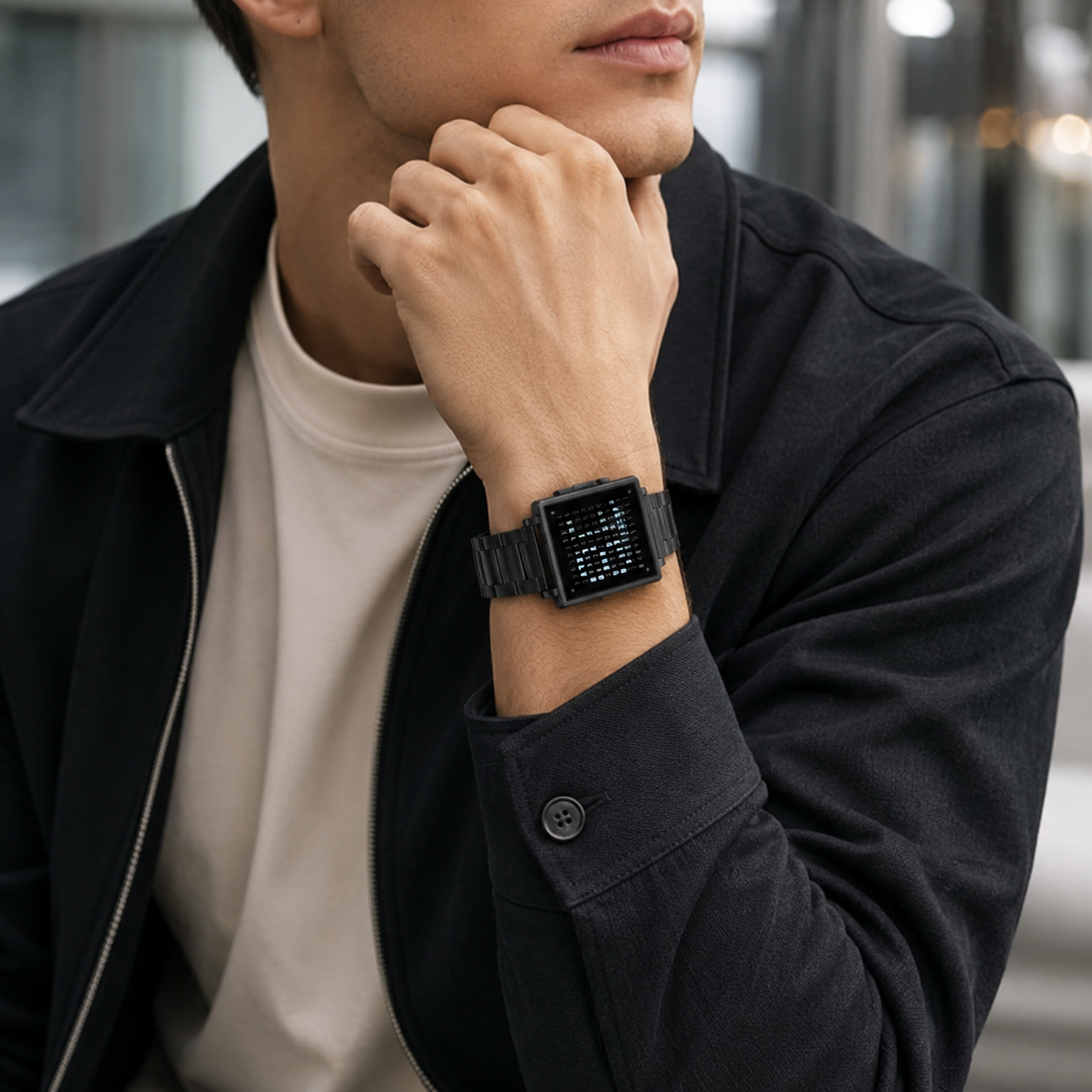 Digital Watch Word Display Illuminated Square Face Unisex - Image 10