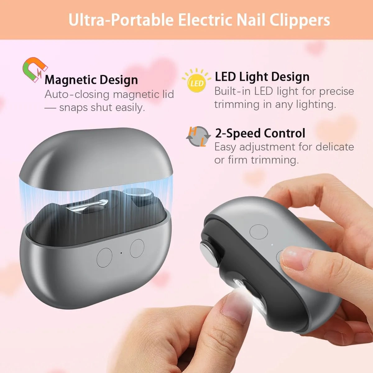 Electric Nail Clipper LED Light and Magnetic Design Portable - Image 2