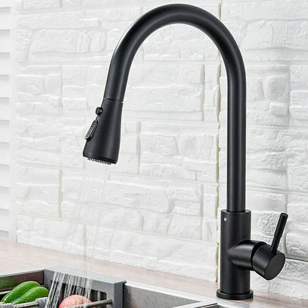 Extendable Kitchen Faucet Shower Function Stainless Steel Design - Image 1