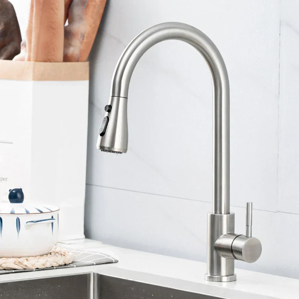 Extendable Kitchen Faucet Shower Function Stainless Steel Design - Image 6