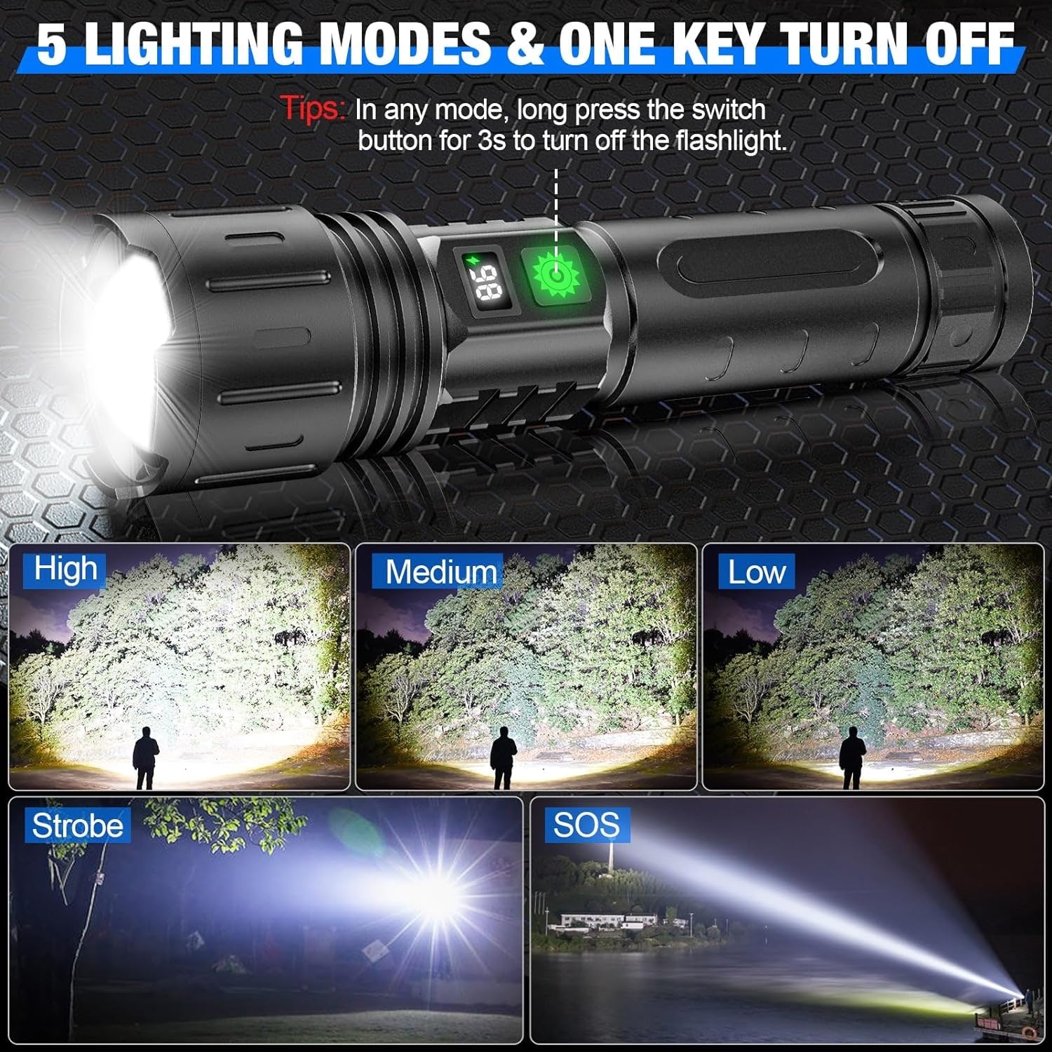 Extremely Bright LED Flashlight Long Range Zoom Functionality - Image 3