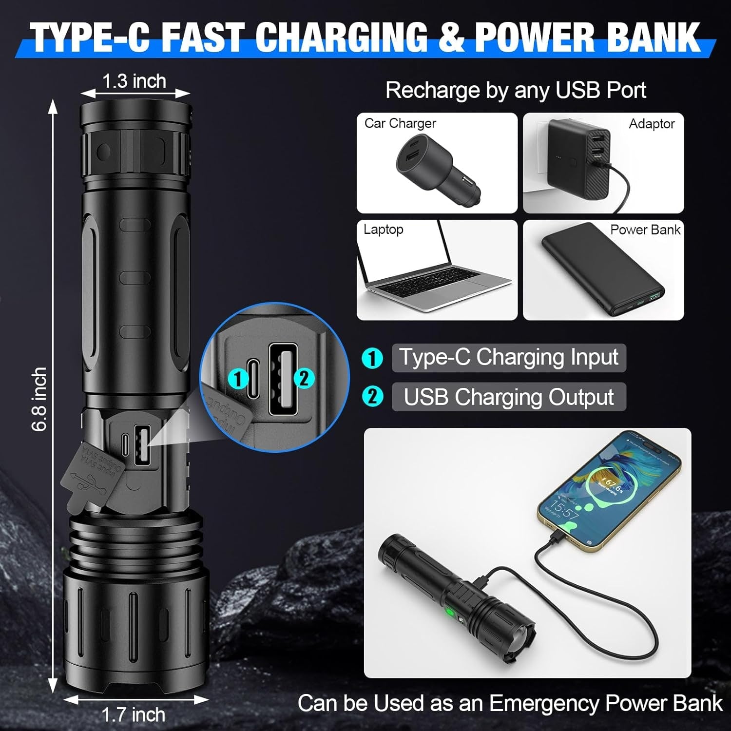 Extremely Bright LED Flashlight Long Range Zoom Functionality - Image 6