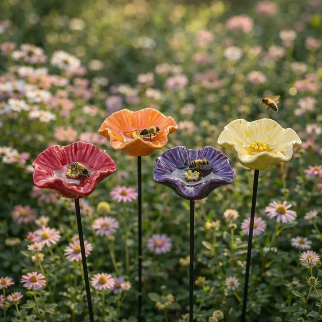 Flower Garden Stakes Handmade Weatherproof Ceramic Bee Feeders 4 - Image 6