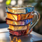Handmade 3D Book Stack Coffee Mug Colorful Glass Design - Image 1