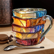 Handmade 3D Book Stack Coffee Mug Colorful Glass Design - Image 2