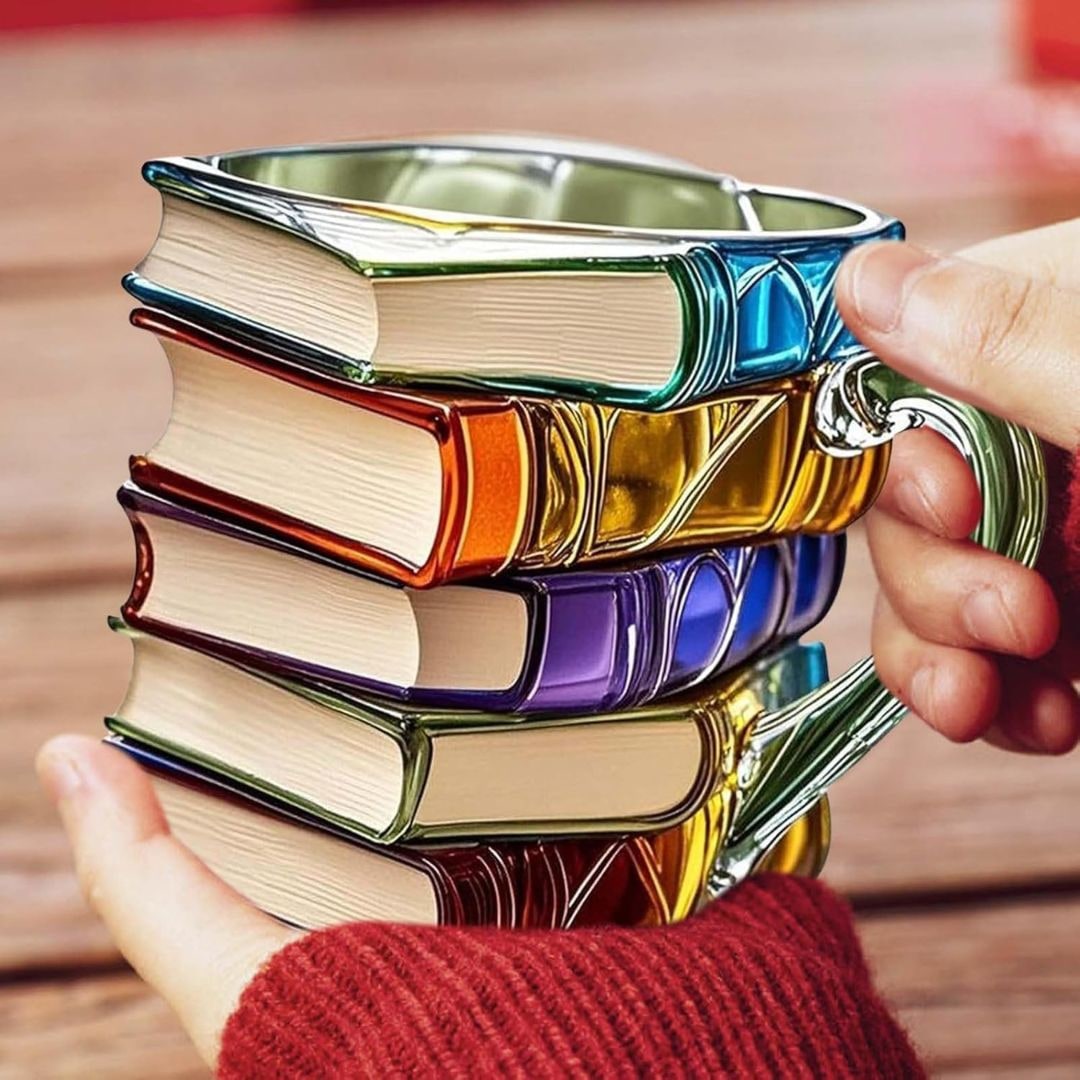 Handmade 3D Book Stack Coffee Mug Colorful Glass Design - Image 8