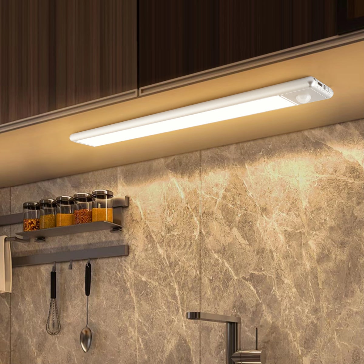 LED Under Cabinet Light Bar Motion Sensor Slim Design White Finish - Image 1