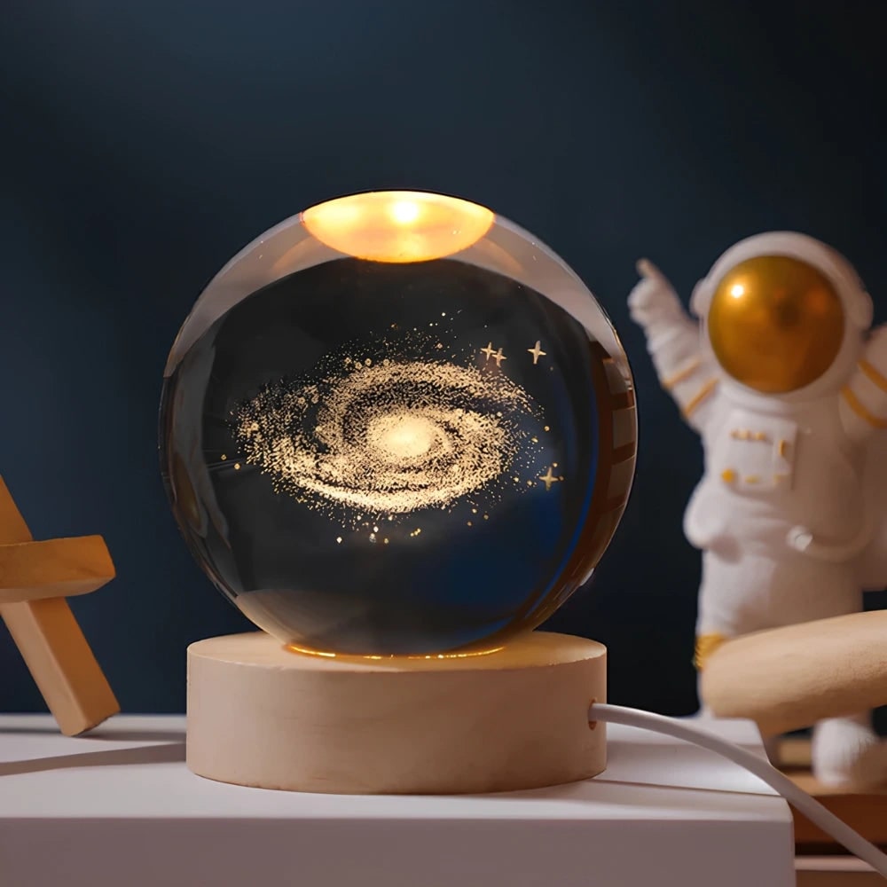 Luminous Crystal Ball Night Light Wooden Base - Image 1