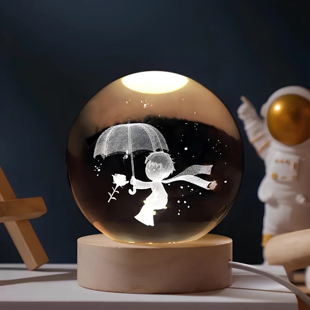 Luminous Crystal Ball Night Light Wooden Base - Image 13