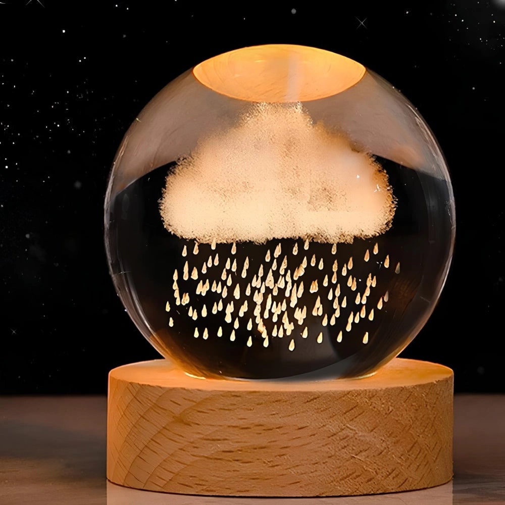 Luminous Crystal Ball Night Light Wooden Base - Image 15