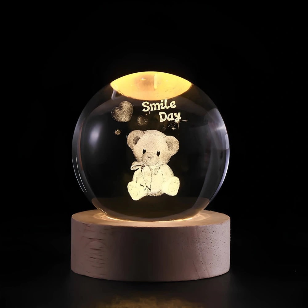 Luminous Crystal Ball Night Light Wooden Base - Image 16